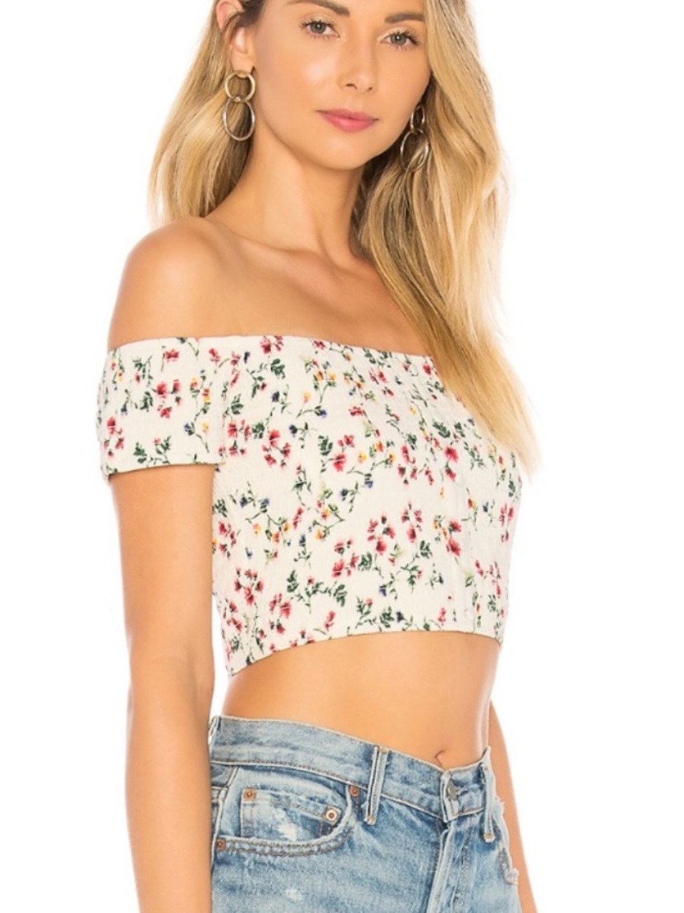 ABOUT US REVOLVE SMOCKED FLORAL CROP TOP SIZE XS NWOT